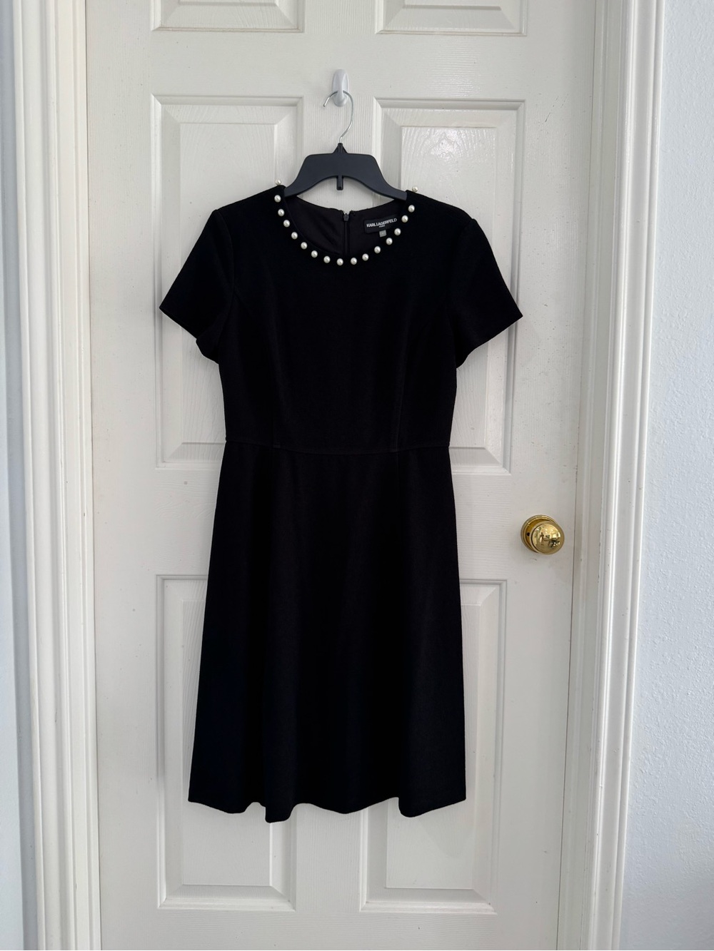 Karl Lagerfeld Black Pearl-Embellished Midi Dress